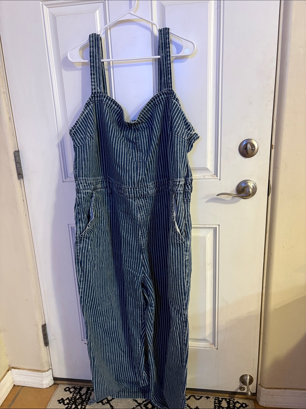 Universal Thread Blue and White Striped Denim Jumpsuit
